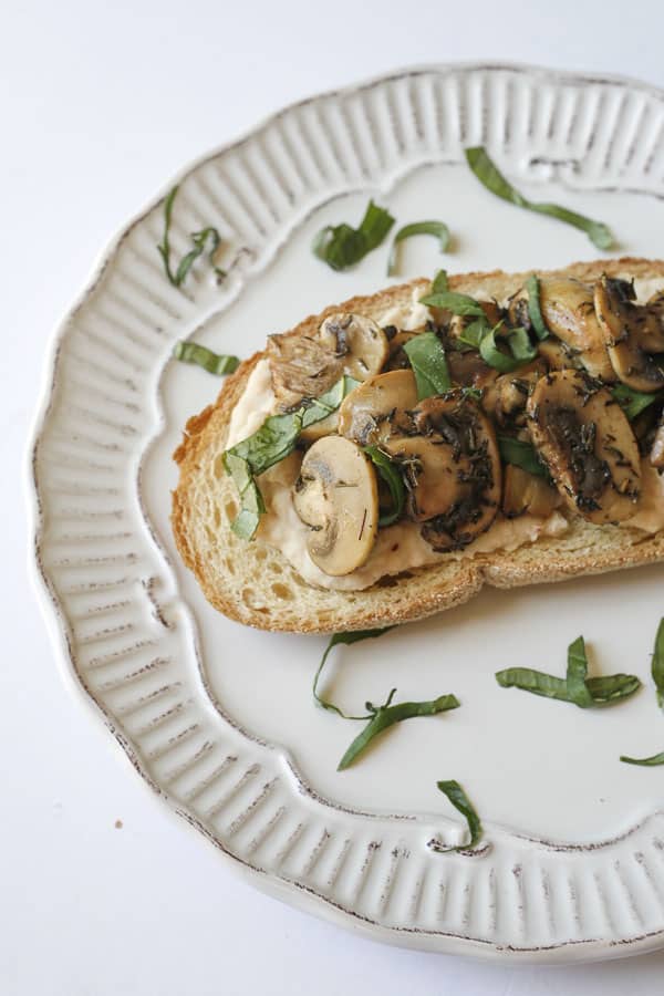 white bean and mushrooms toast on white plate for MIND diet