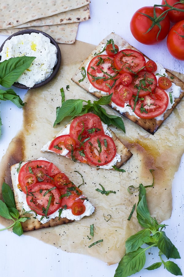 ricotta toast with tomato and basil