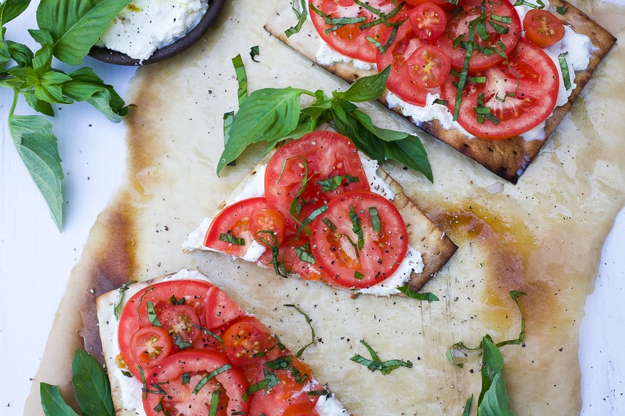 ricotta tomato and basil lavash toast summer snack idea