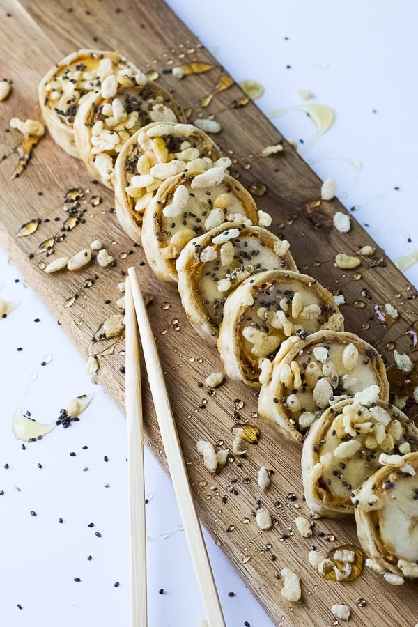 banana sushi roll up Mediterranean diet snack