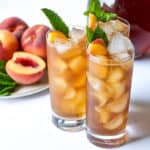 three glasses of grilled peach iced tea