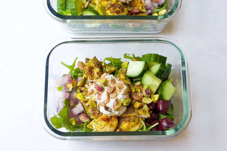 Greek Chicken Bowls - Lunch Meal Prep - The Domestic Dietitian