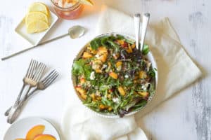 summer peach salad with couscous and pistachios