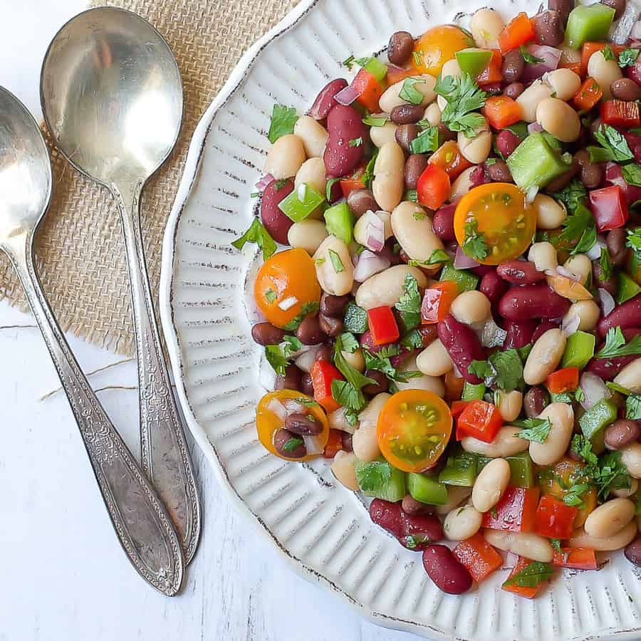 close up of colorful easy bean salad recipe