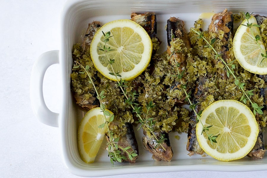 lemon garlic herb baked sardines