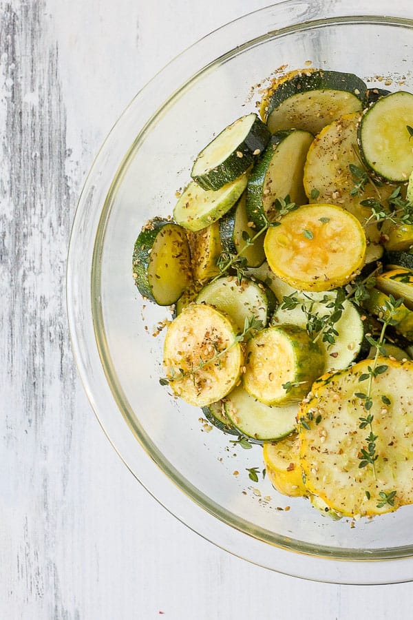 herb roasted zucchini in bowl