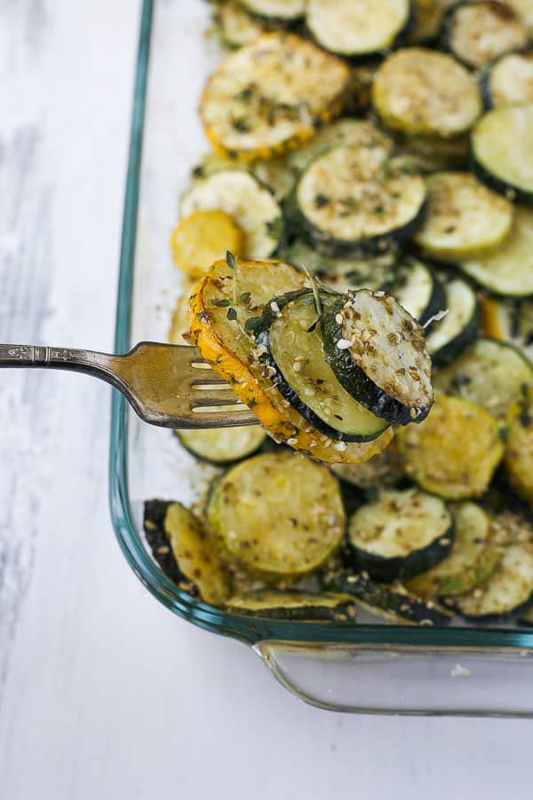 herb roasted zucchini on fork