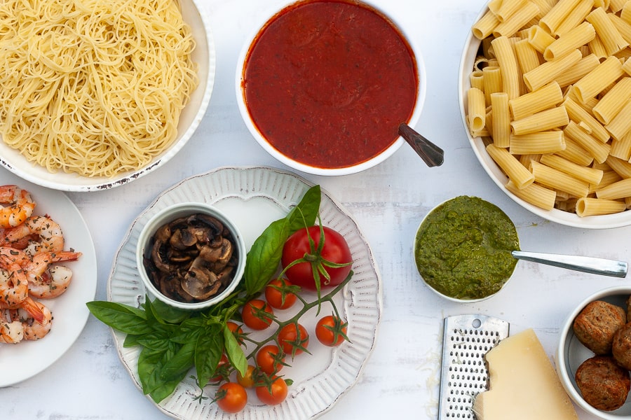 build your own pasta family dinner idea