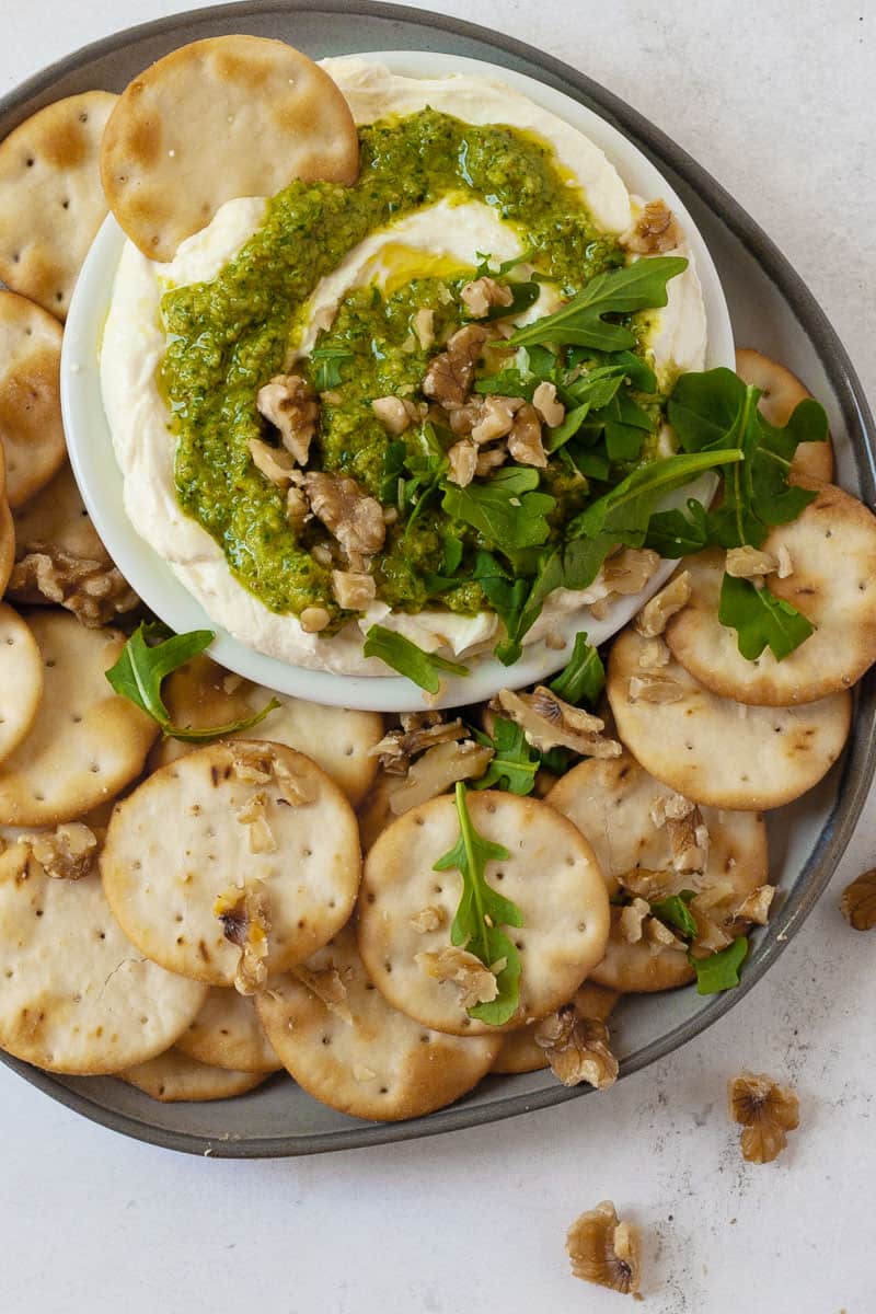 whipped walnut pesto dip mediterranean diet inspired snack