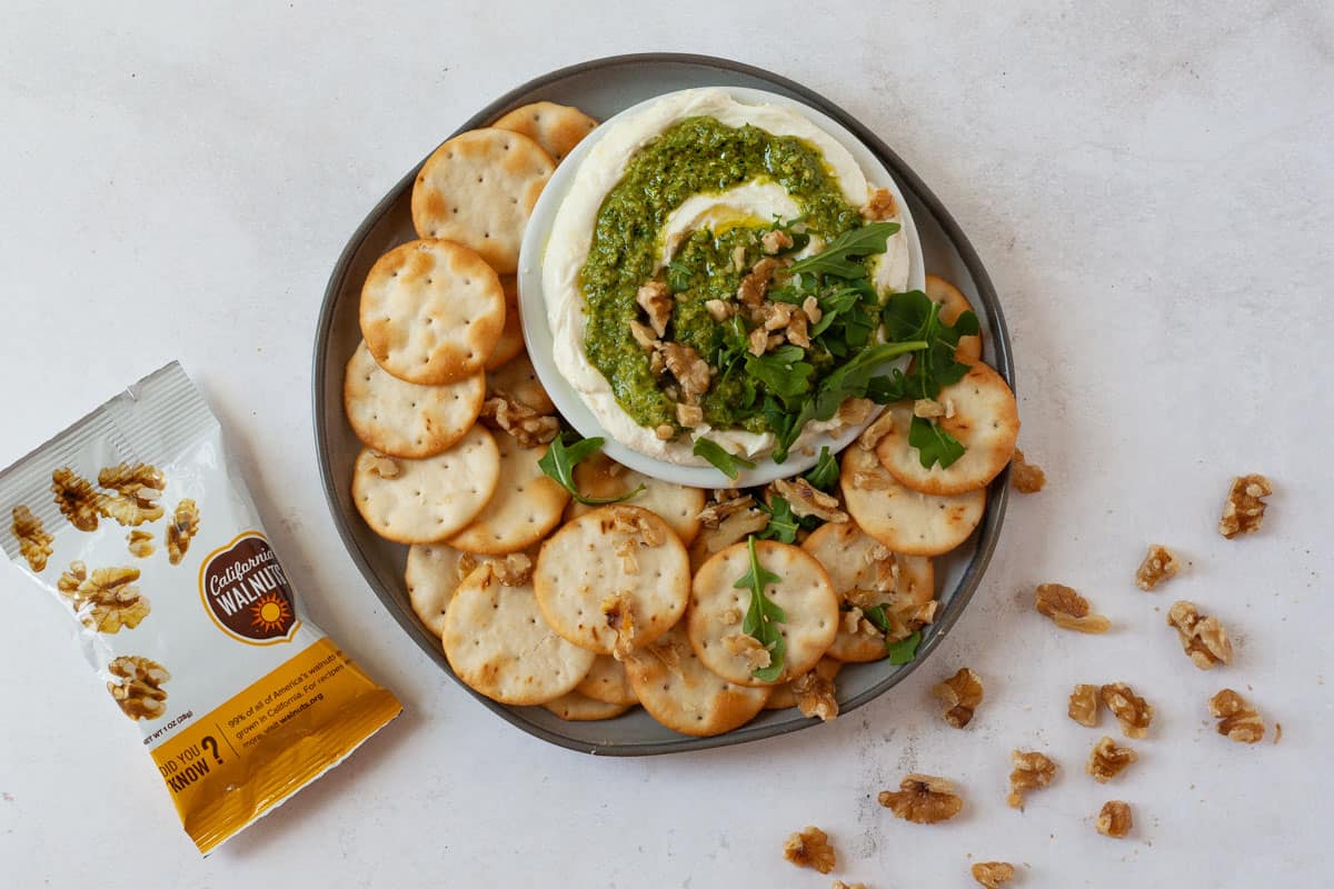 whipped walnut pesto dip with california walnuts