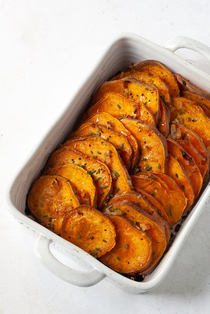 oven baked sweet potatoes with garlic oil recipe