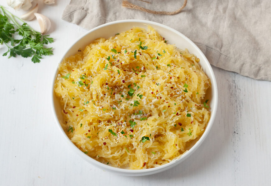 Spaghetti Squash Aglio e Olio - Mediterranean Diet- The Domestic Dietitian