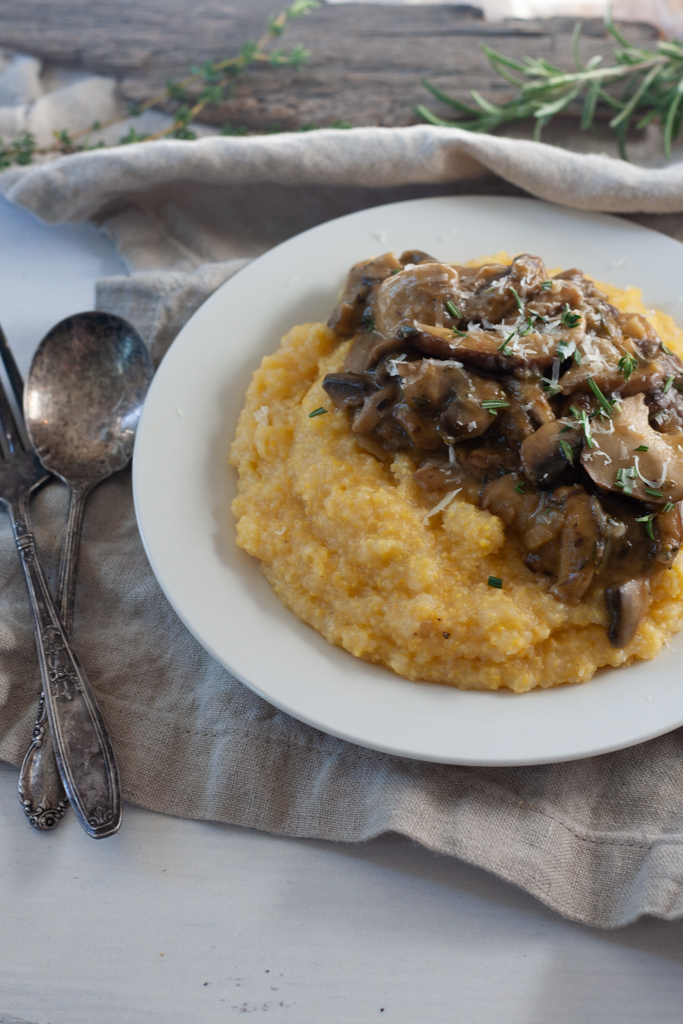 hearty mushroom ragu with parmesan polenta