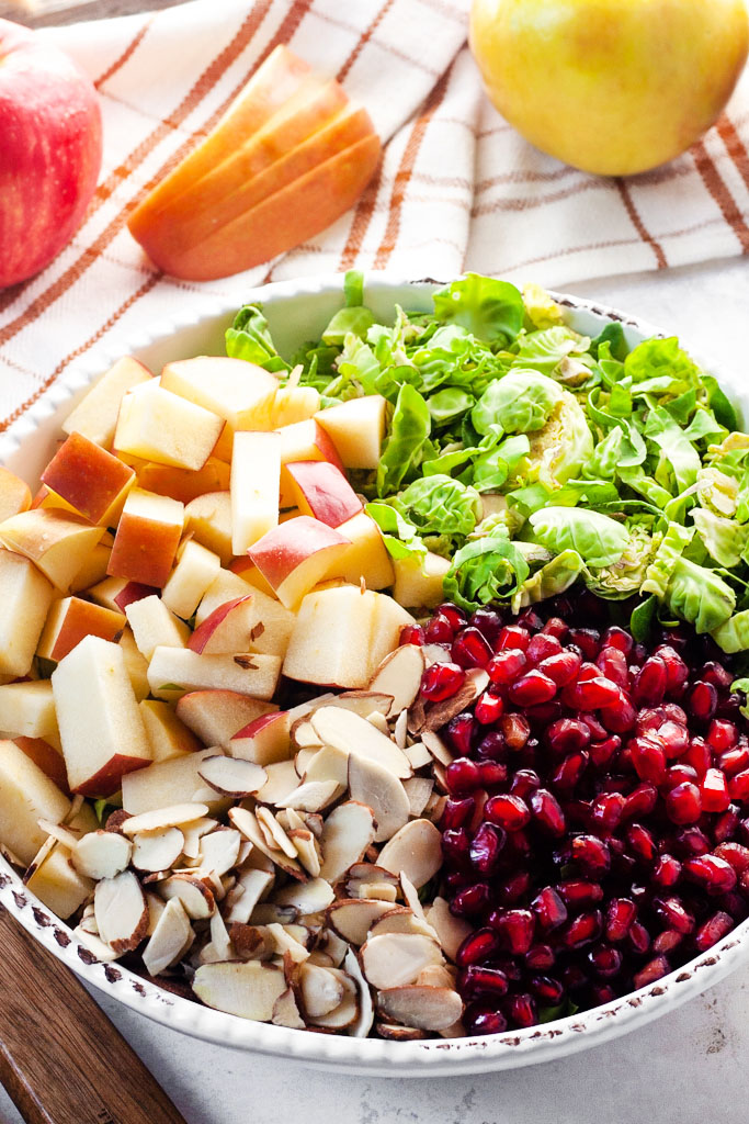 winter apple Brussels sprout salad close up