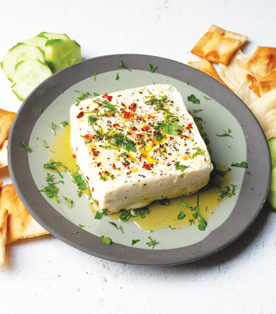 warm feta with fresh herbs