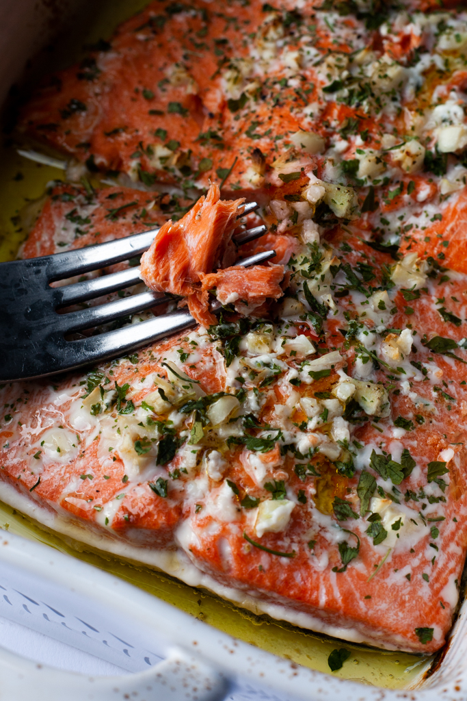 baked salmon recipe close up