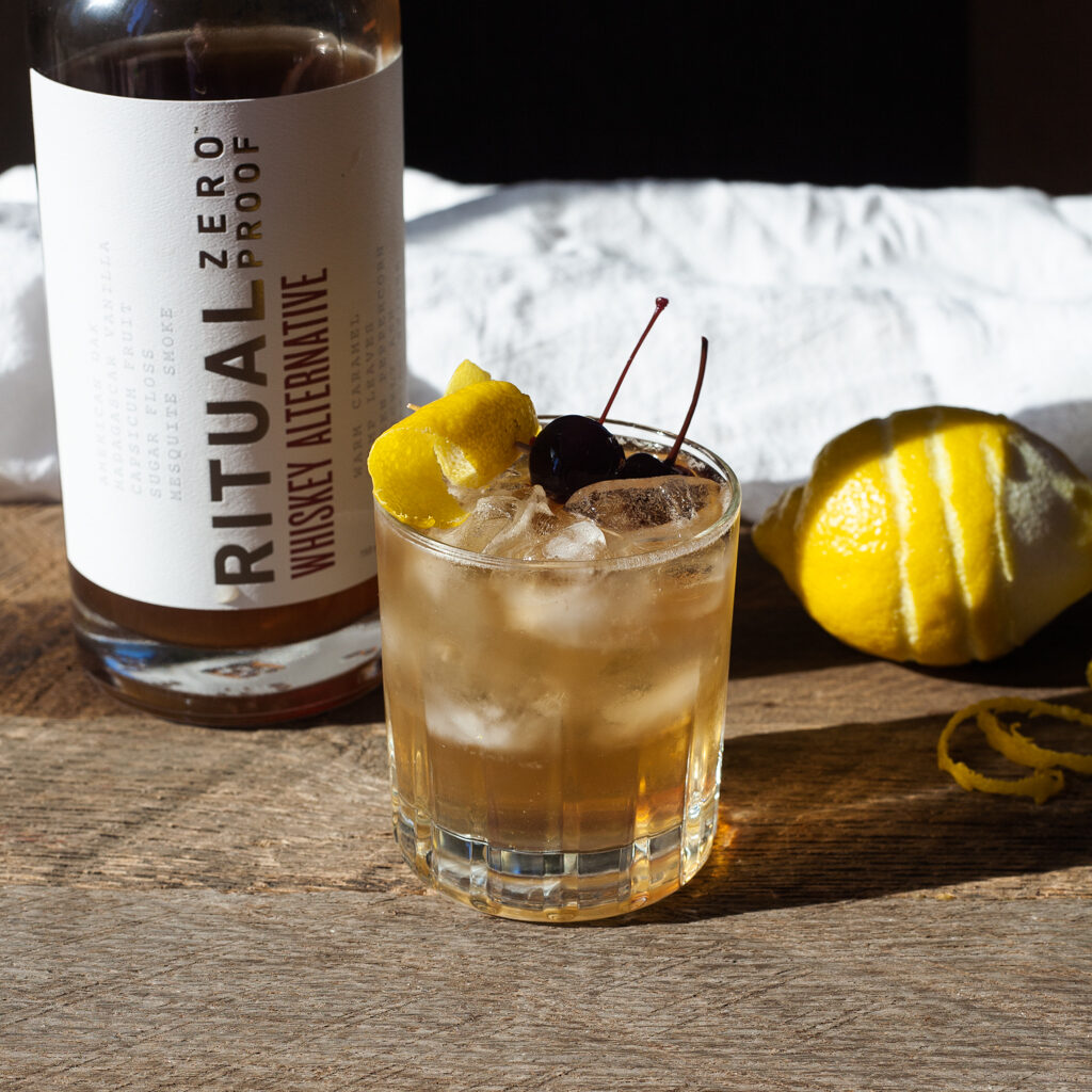 whiskey sour mocktail recipe with ritual zero proof