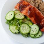 air fryer salmon with brown rice and cucumber salad