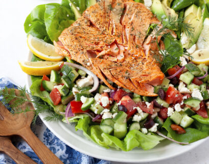 greek salad with air fryer salmon recipe