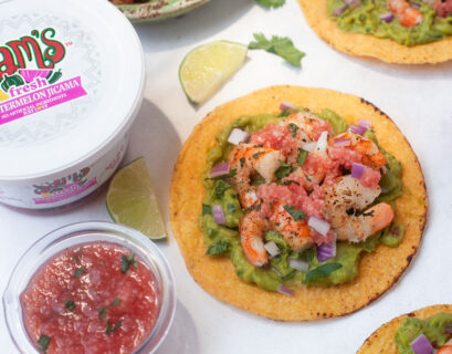 grilled shrimp tostada with watermelon salsa