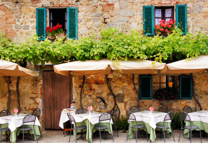 restaurant tables outside of mediterranan