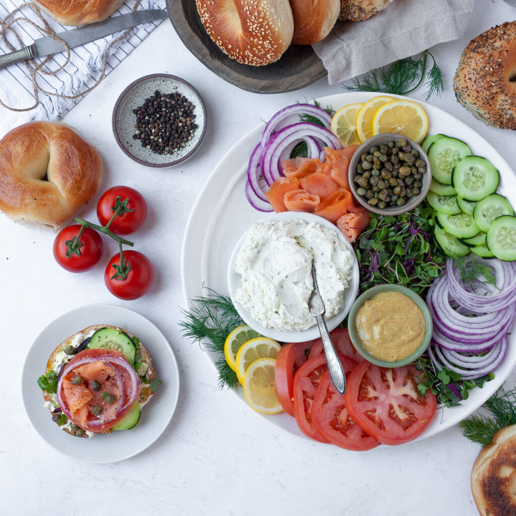 bagel brunch platter close up