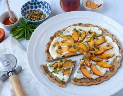 summer peach and ricotta grilled pizza