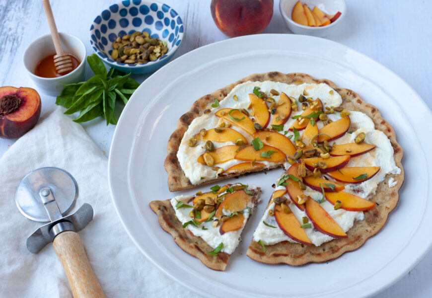 summer peach and ricotta grilled pizza