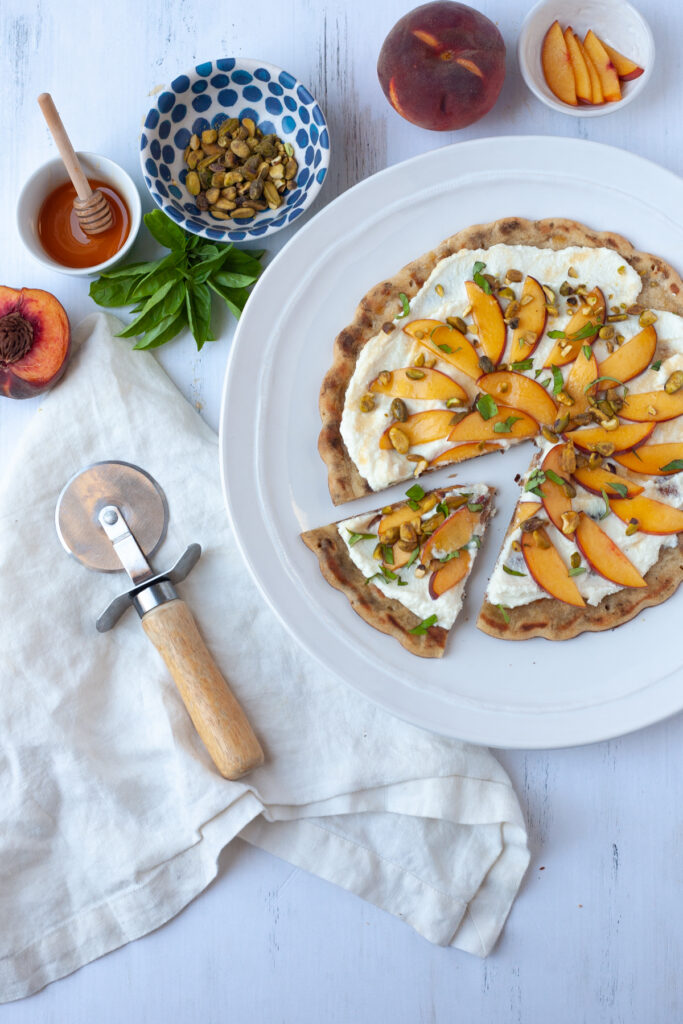 peach and ricotta grilled pizza