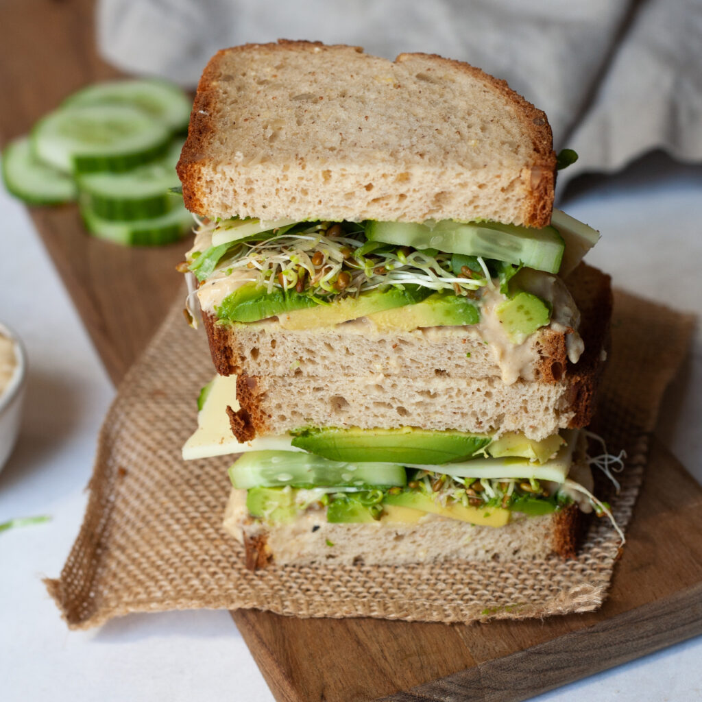 ultimate green veggie sandwich with hummus