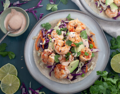 The Easiest Shrimp Tacos with Sesame Slaw