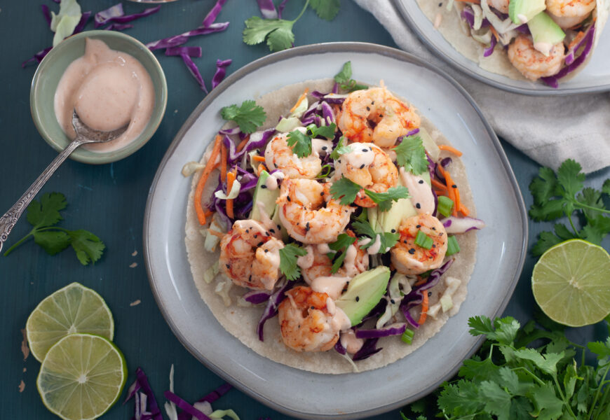 The Easiest Shrimp Tacos with Sesame Slaw