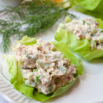 salmon salad in lettuce cups