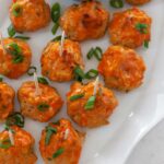 mini Buffalo chicken meatballs on platter