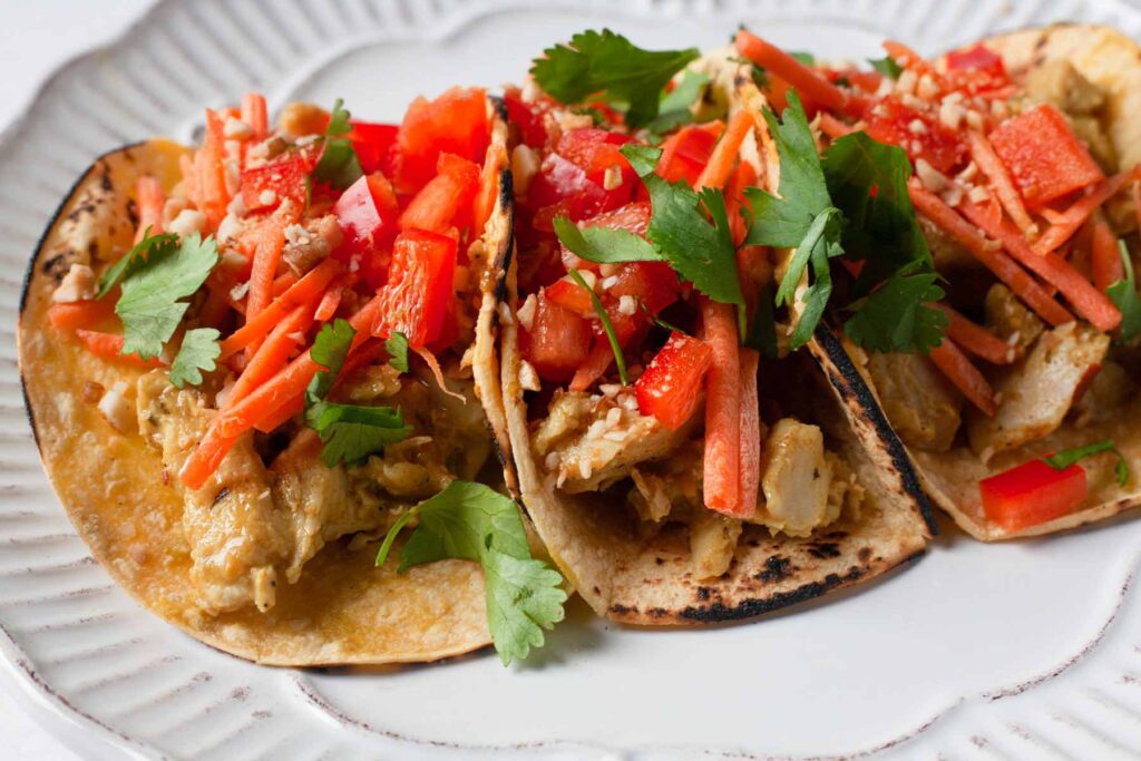 thai style coconut chicken tacos