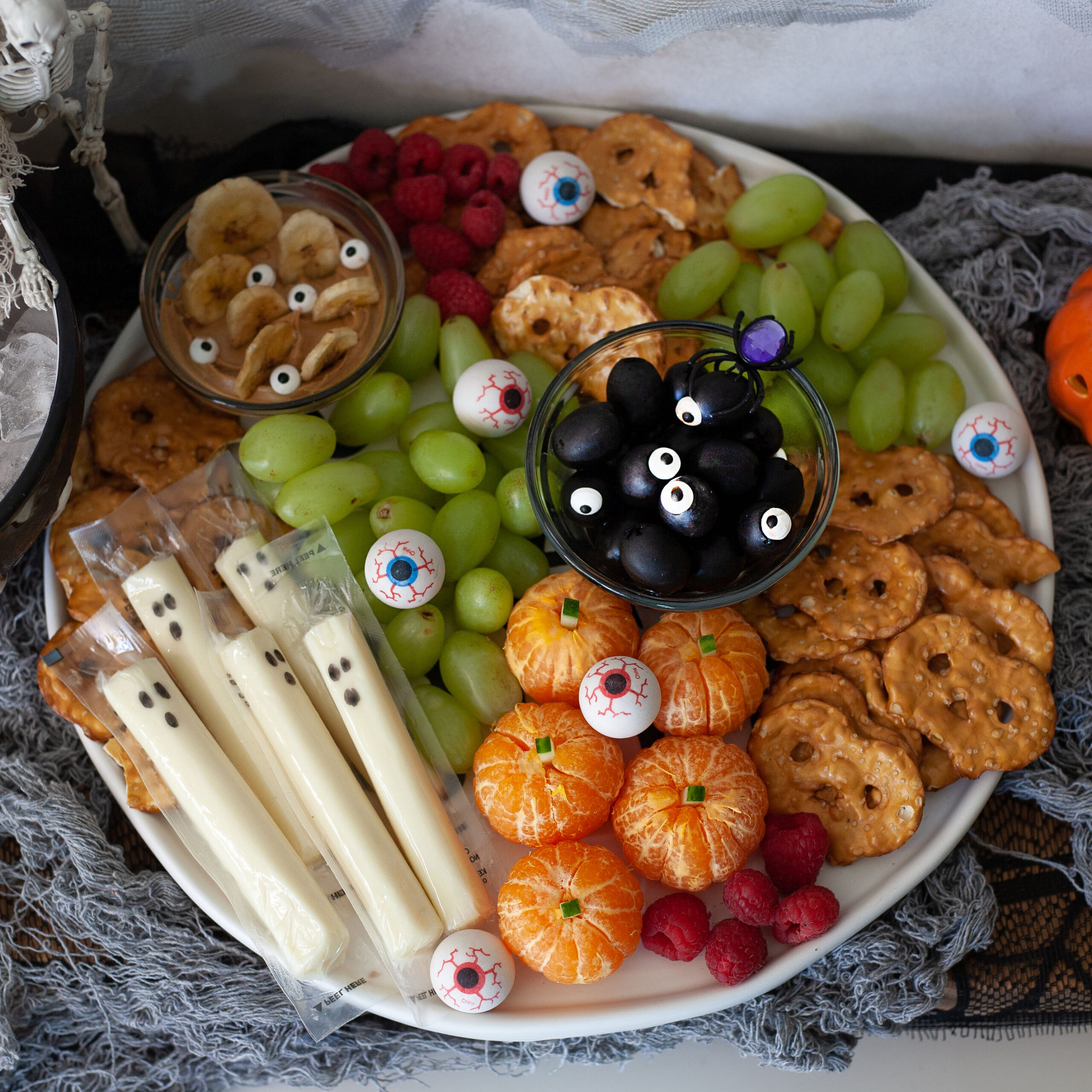 healthy halloween charcuterie boo board