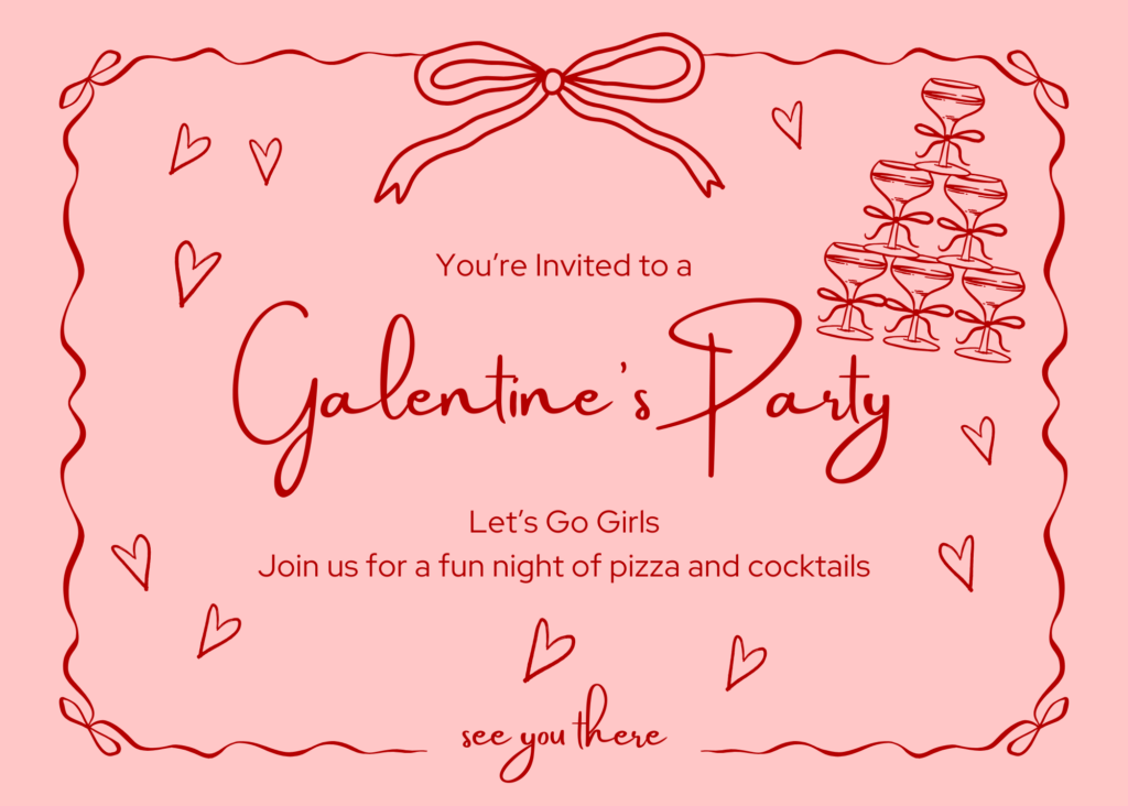 Pink Red Cute Galentines Party Invitation 1