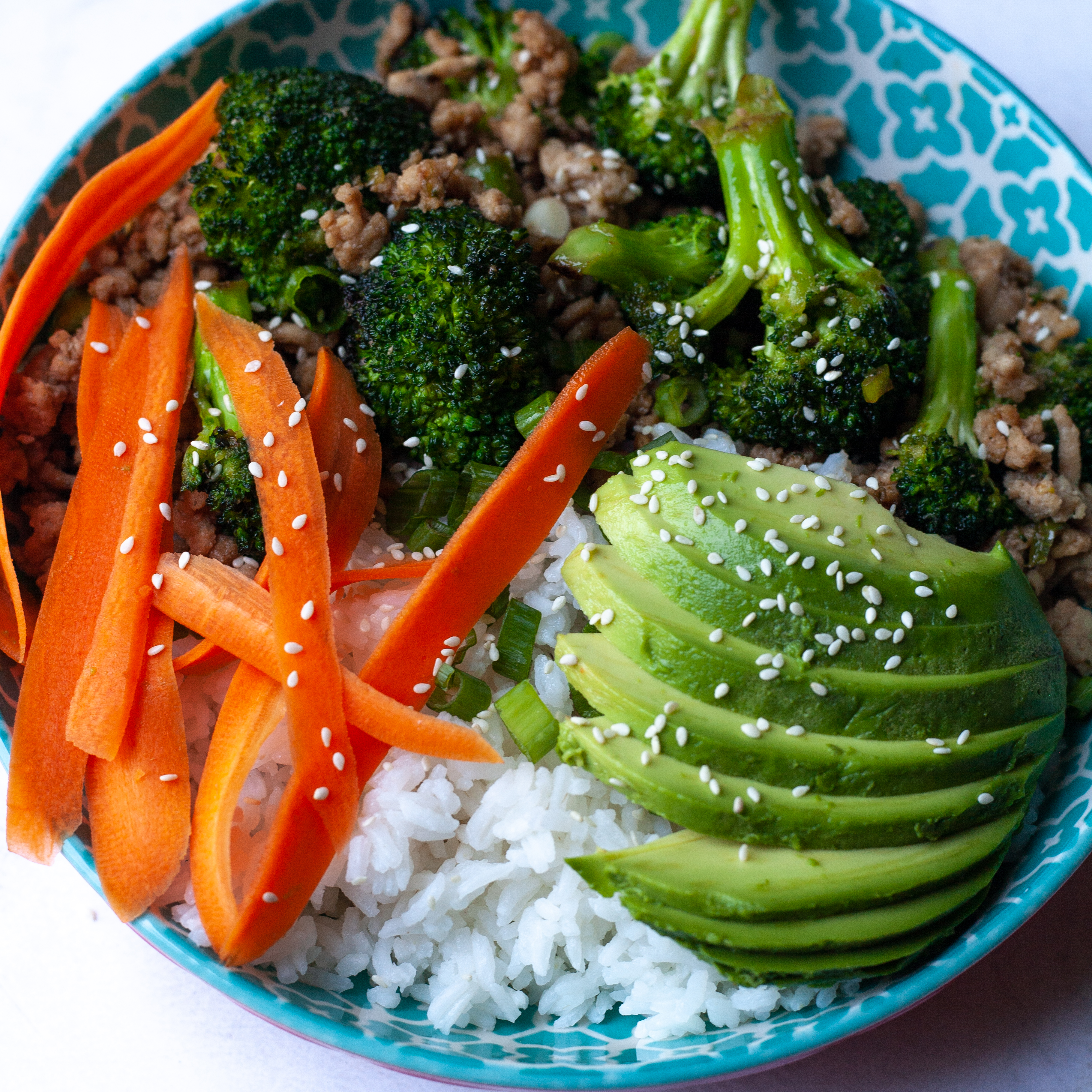 close up hot honey chicken bowl